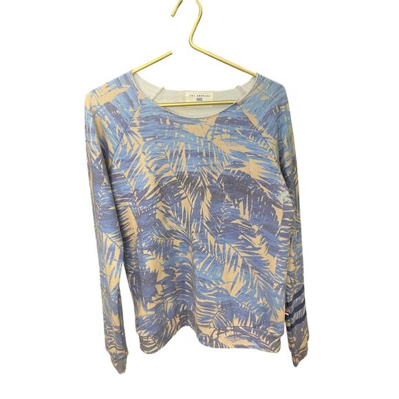 SOL Los Angeles Sweatshirt S – Blue Leaf Print, Cream, Made in USA, EUC - Picture 2 of 7